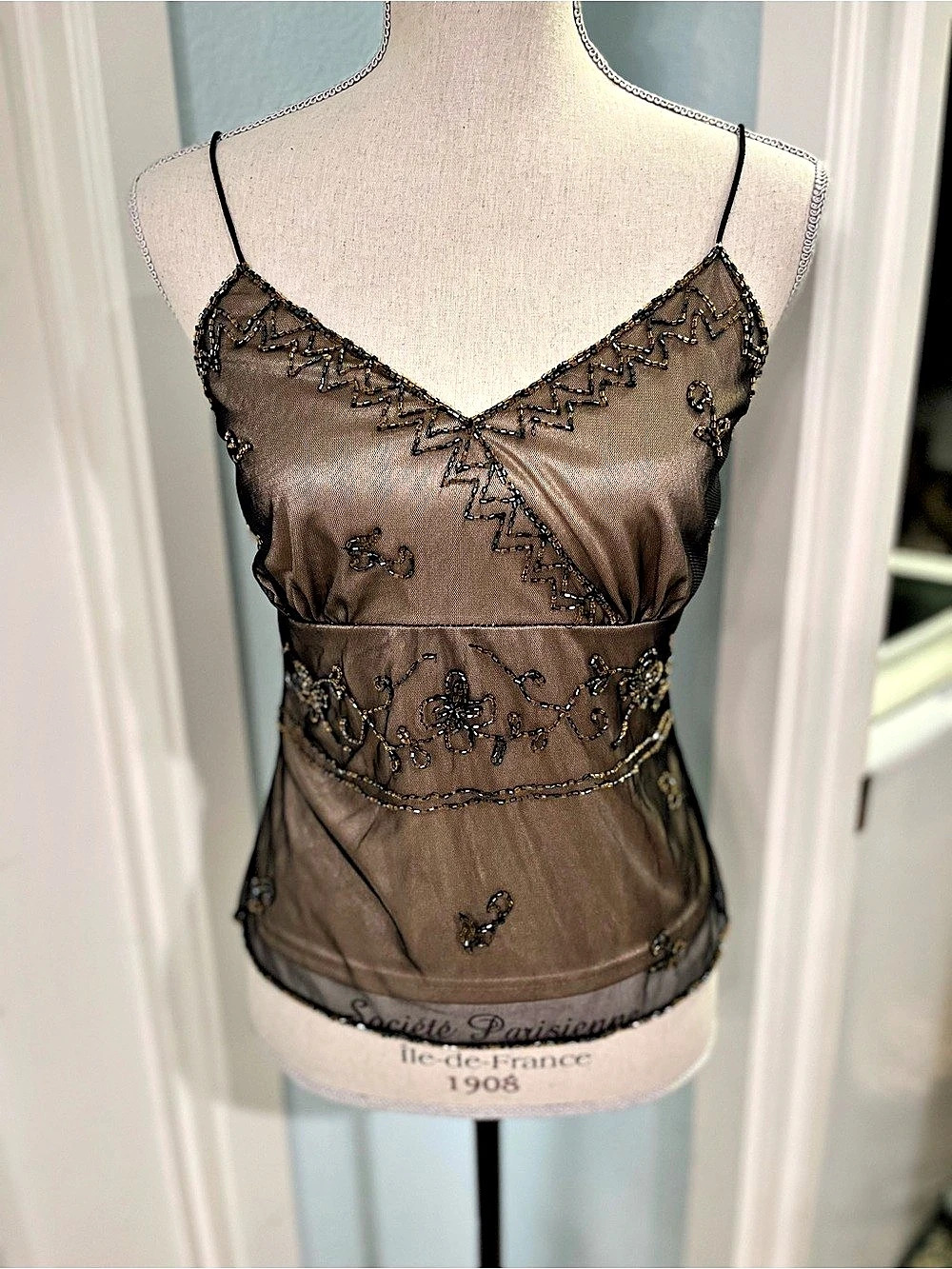 Marina Embellished Camisole in Black and Gold Small
